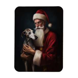 Greyhound With Santa Claus Festive Christmas Magnet