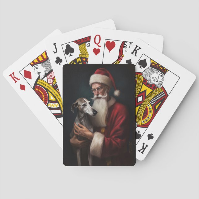 Greyhound With Santa Claus Festive Christmas Playing Cards (Back)