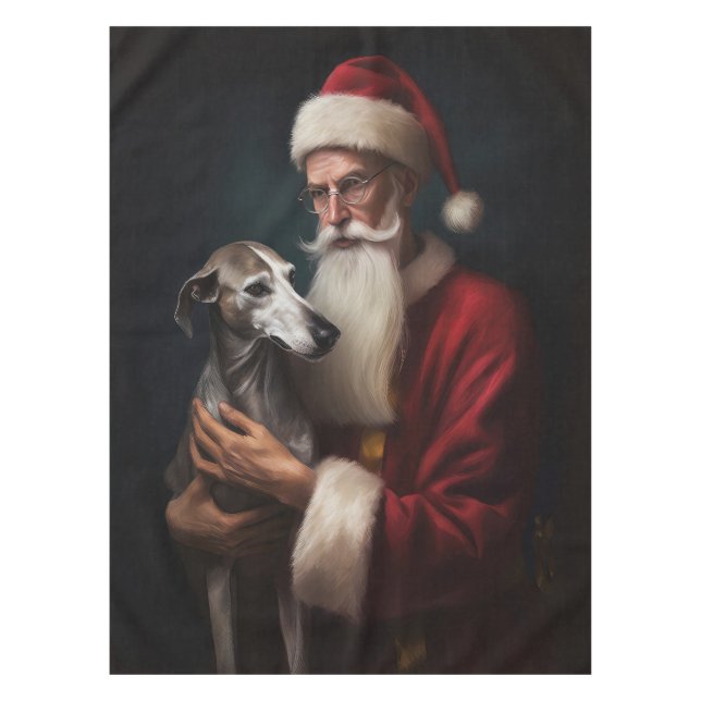 Greyhound With Santa Claus Festive Christmas Tablecloth (Front)