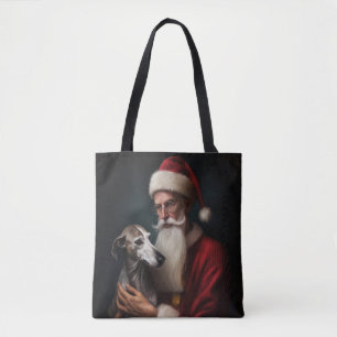 Greyhound With Santa Claus Festive Christmas Tote Bag
