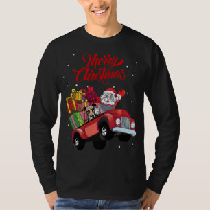 Greyhound With Santa Claus In Red Truck Dog T-Shirt