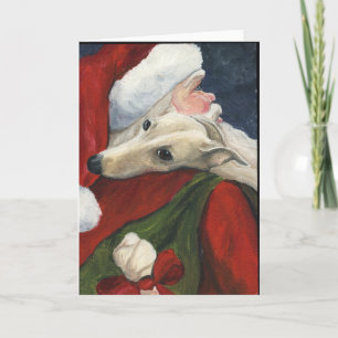 "Greyhound with Santa" Dog Art Christmas Card
