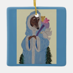 Greyhound with White Dove Ceramic Ornament