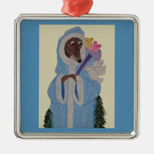 Greyhound with White Dove Metal Ornament