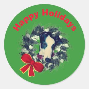 Greyhound Wreath Christmas Holiday  Classic Round Sticker