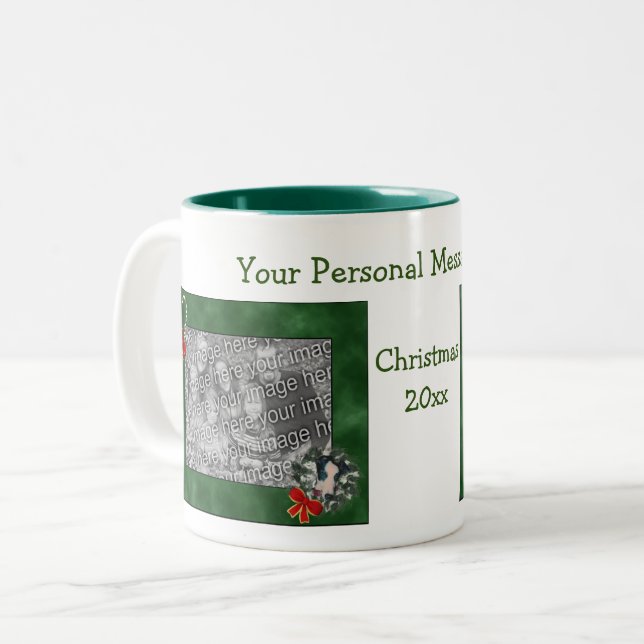 Greyhound Wreath Christmas Personalised Photo  Two-Tone Coffee Mug (Front Left)