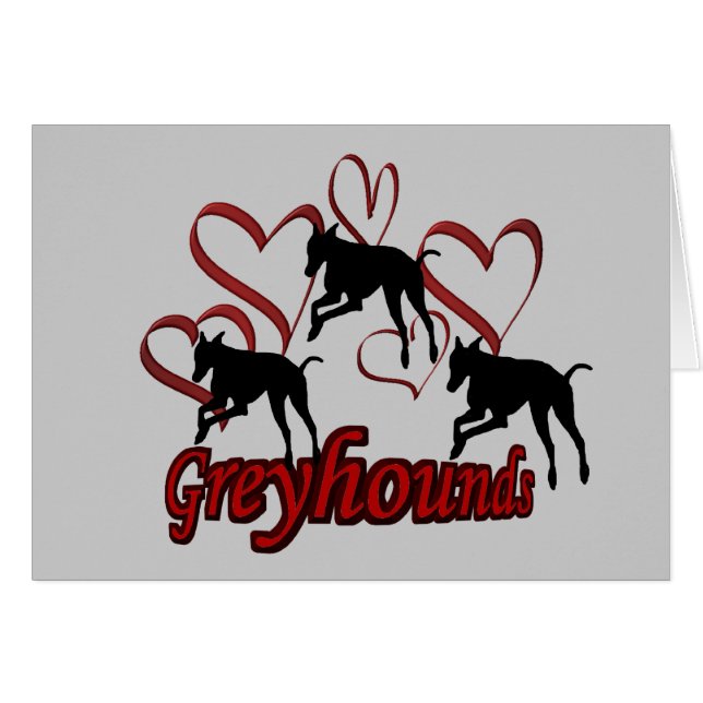 Greyhounds And Red Hearts Dog Card (Front Horizontal)