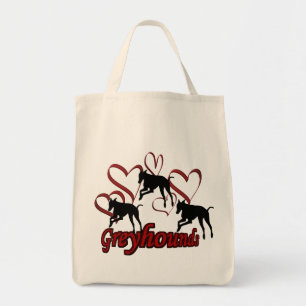 Greyhounds And Red Hearts Dog Tote Bag
