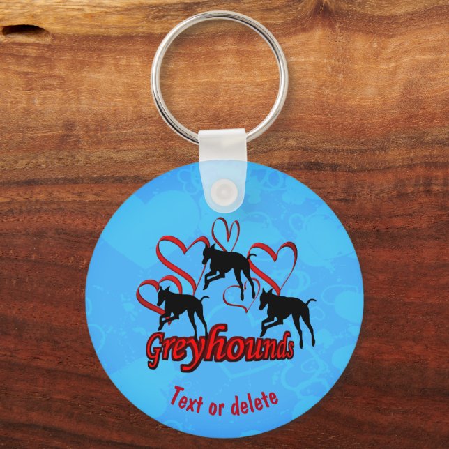 Greyhounds And Red Hearts Personalised Key Ring (Front)