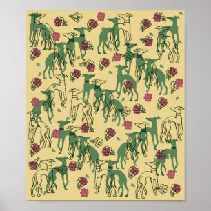 Greyhounds and Roses Greyhound Rose Pattern Spring Poster
