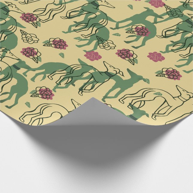Greyhounds and Roses Greyhound Rose Pattern Spring Wrapping Paper (Corner)