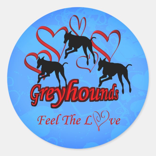 Greyhounds Hearts Love Dog  Classic Round Sticker (Front)