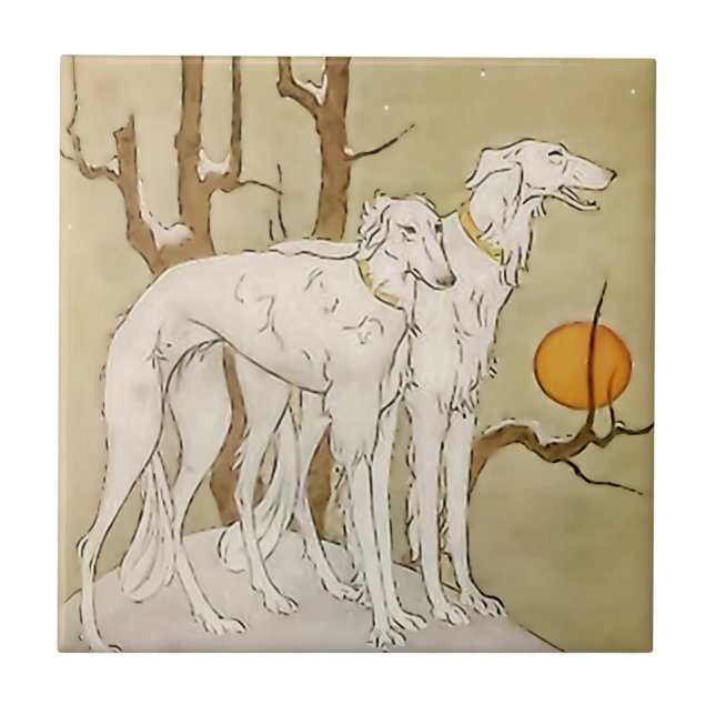 “Greyhounds in Winter” by Marjorie Miller Ceramic Tile (Front)