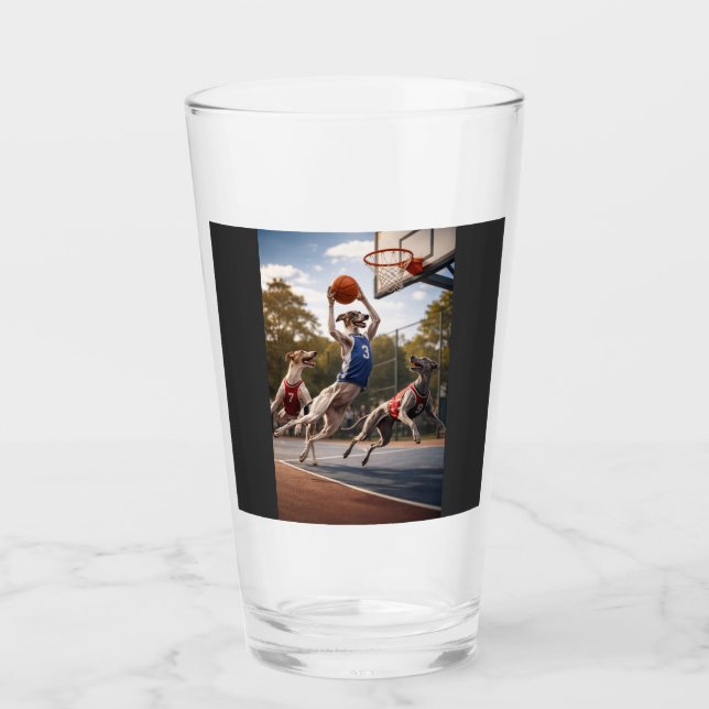 Greyhounds playing basketball glass (Front)