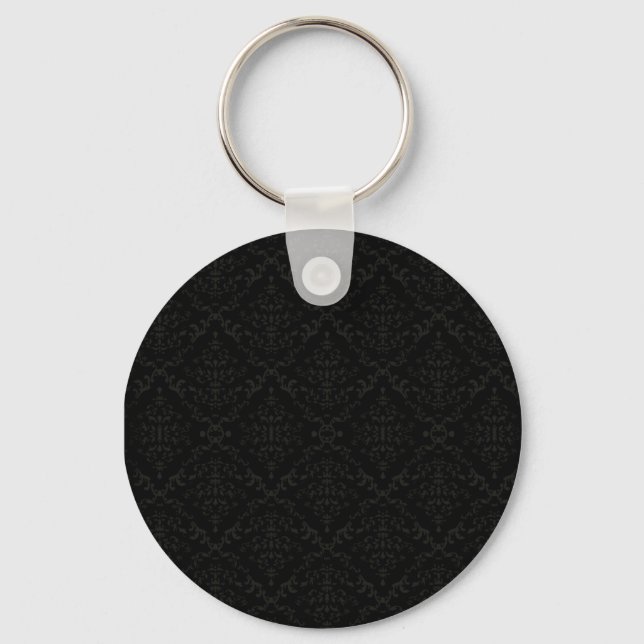 Greyish Damask pattern on dark background Key Ring (Front)