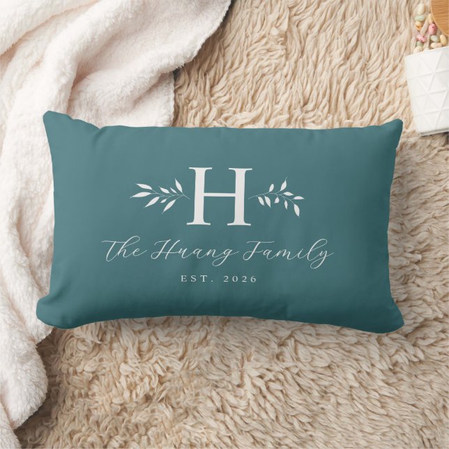 Greyish Turquoise Personalized Last Name Monogram Lumbar Cushion (Blanket)