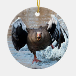 Greylag Goose on the Chase Ceramic Ornament