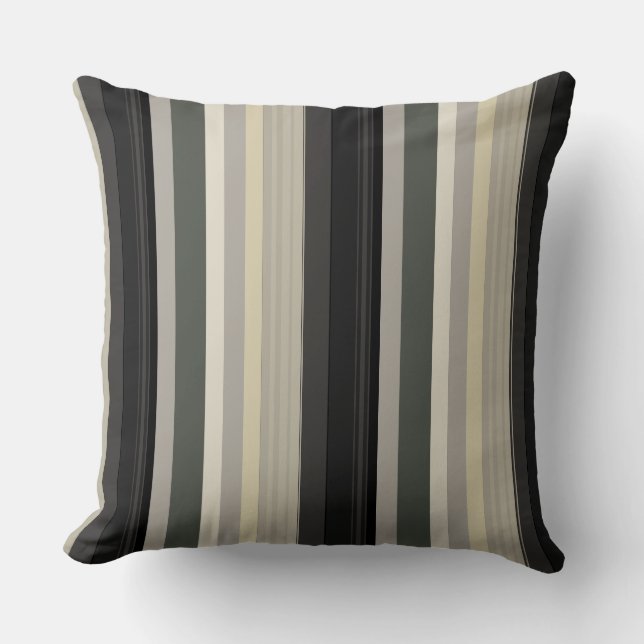 Greys and greens stripes cushion (Front)