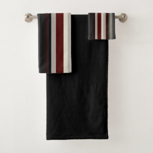 Greys and reds stripes throw pillow bath towel set