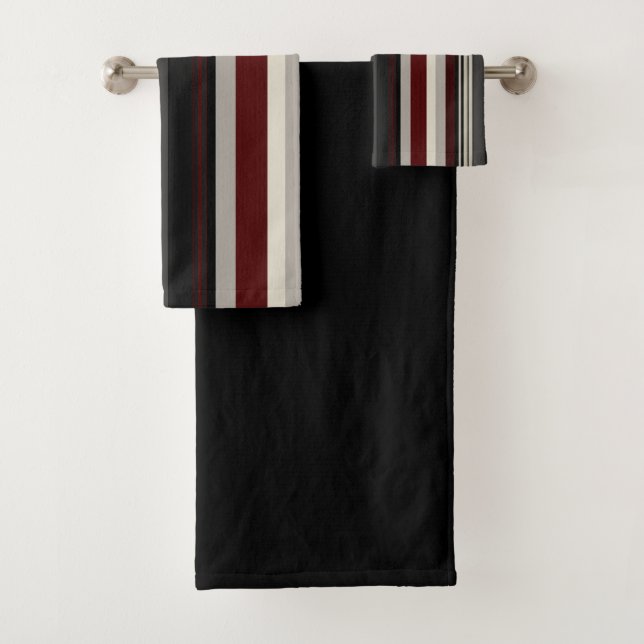 Greys and reds stripes throw pillow bath towel set (Insitu)
