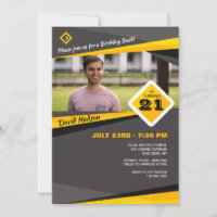Greys and Yellows Photo Invitation