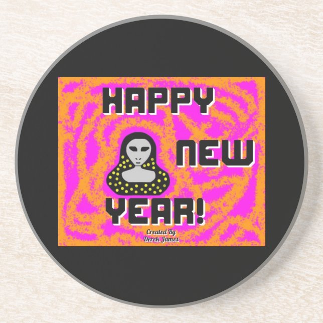 Greys New Year Wishes Sandstone Coaster (Front)