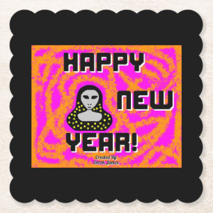 Greys New Year Wishes Scalloped Square Coaster