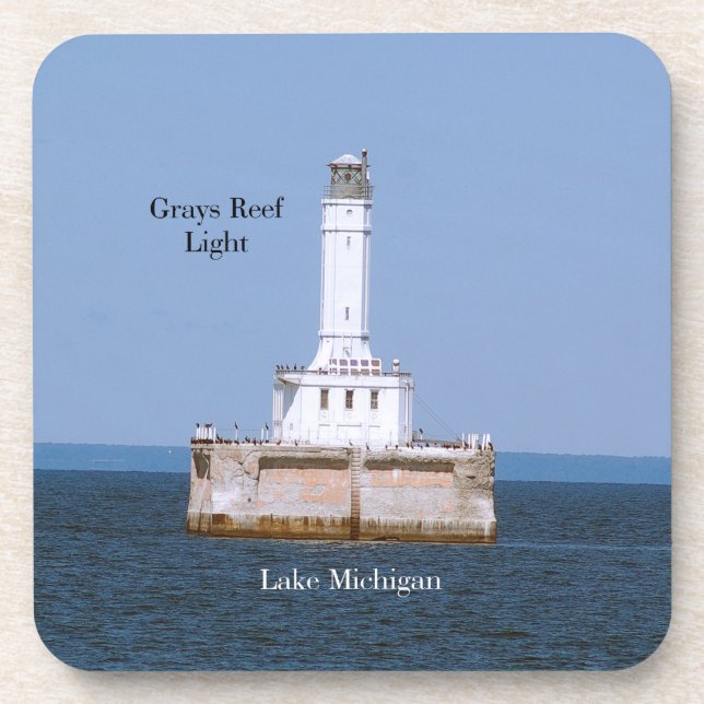 Greys Reef Light set of 6 hard plastic coasters (Front)