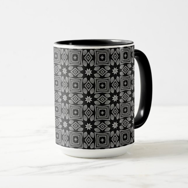 Greyscale Geometric pattern Mug (Front Right)