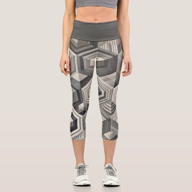 Greyscale Geometrics Capri Leggings (Front)