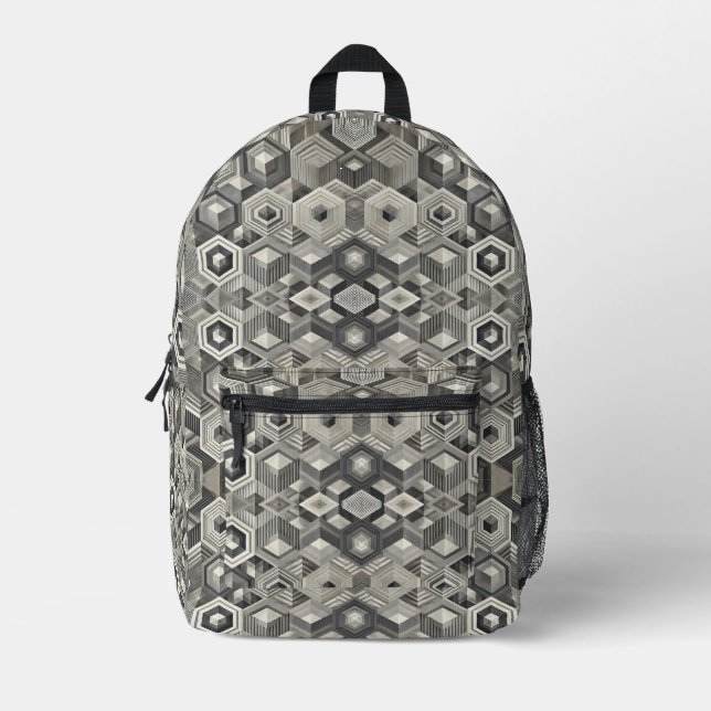 Greyscale Geometrics Printed Backpack (Front)