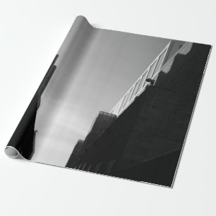 GREYSCALE PHOTO OF PATHWAY BETWEEN BUILDINGS WRAPPING PAPER