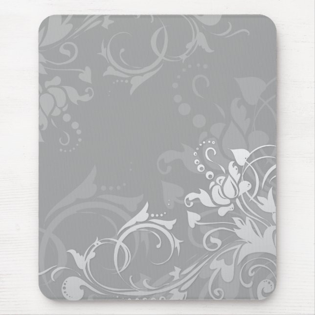 greyscale swirly modern floral design mouse pad (Front)