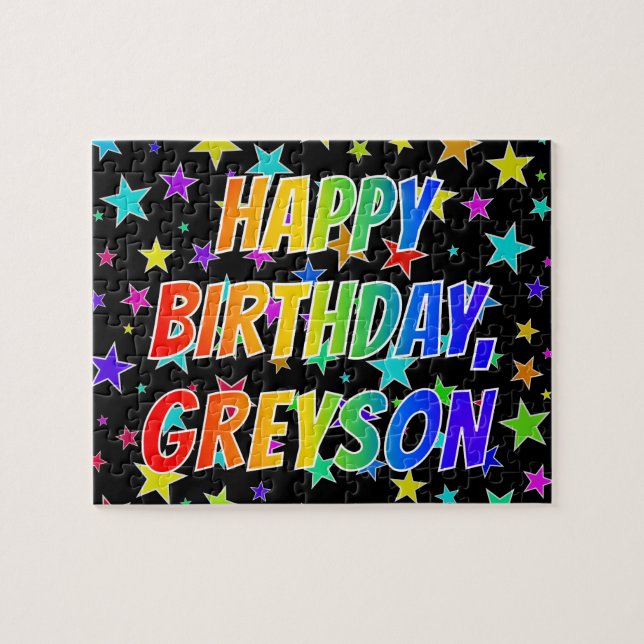 "GREYSON" First Name, Fun "HAPPY BIRTHDAY" Jigsaw Puzzle (Horizontal)