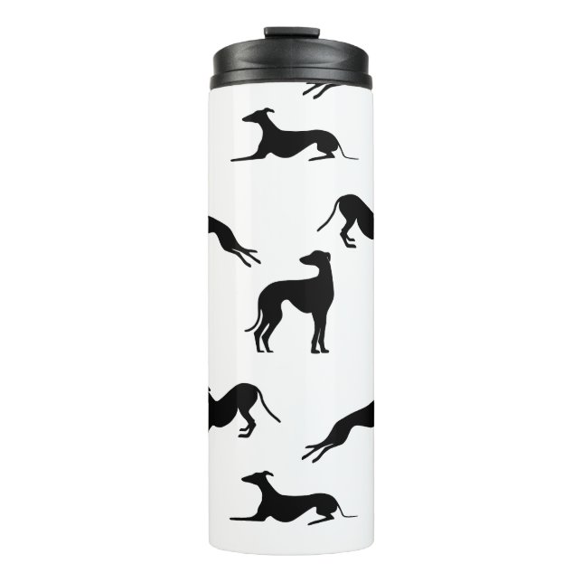 Greyt Greyhound Silhouettes - Black on White Thermal Tumbler (Front)