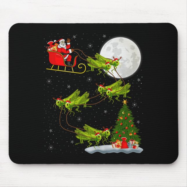 Grhopper Santa Sleigh Flying Funny Magical Christm Mouse Pad (Front)