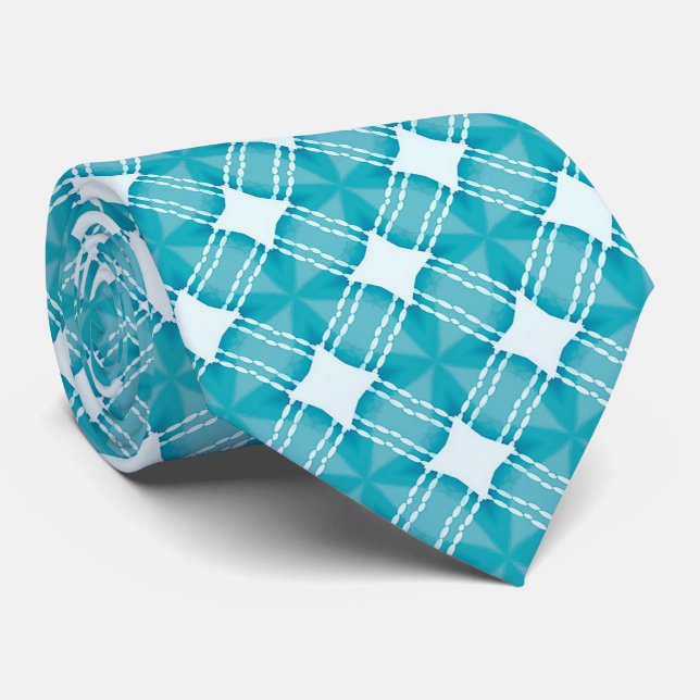 Grid and Stars Gingham Blue Tie (Rolled)