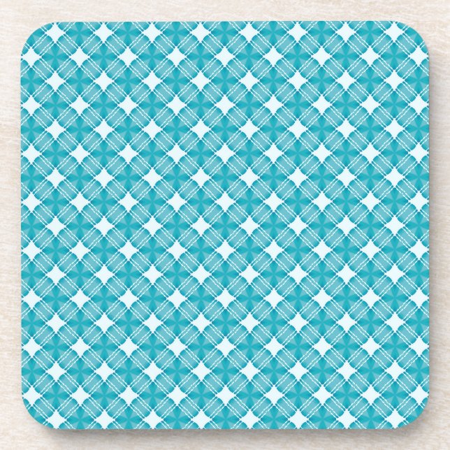 Grid and Stars Gingham Pattern Coaster (Front)