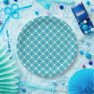 Grid and Stars Gingham Pattern Paper Plate