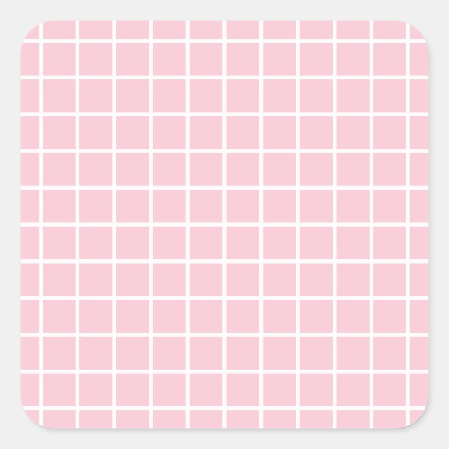 Grid Baby Pink And White Minimalist Check Square Sticker (Front)