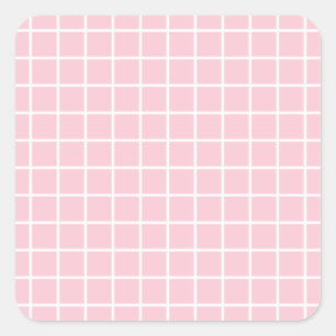 Grid Baby Pink And White Minimalist Check Square Sticker