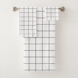 Grid Black and White Bath Towel Set