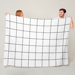 Grid Black and White Fleece Blanket