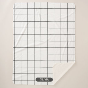 Grid Black and White Sherpa Blanket