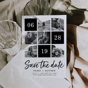 Grid Collage Black and White Photo Save the Date