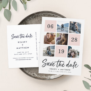Grid Collage   Photo Save the Date Announcement Postcard