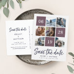 Grid Collage | Photo Save the Date Announcement Postcard<br><div class="desc">Announce your upcoming nuptials with these chic save the date postcards in rich moody plum and midnight blue, featuring six of your favourite square photos and your wedding date in a gridded layout. "Save the Date" appears beneath in a fresh, casual handwritten script brush marker typeface. Personalise with your names...</div>