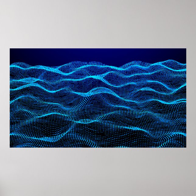 Grid dots Abstract landscape background. Cyberspac Poster (Front)