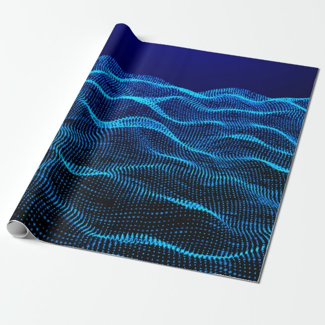 Grid dots Abstract landscape background. Cyberspac Wrapping Paper (Unrolled)