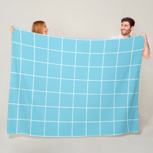 Grid Light Blue and White Fleece Blanket